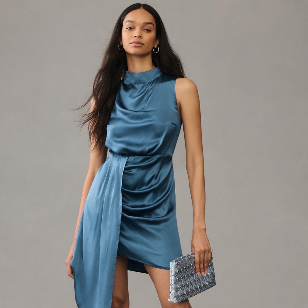 By Anthropologie Mock-Neck Draped Silk Dress-Size 6-NWT